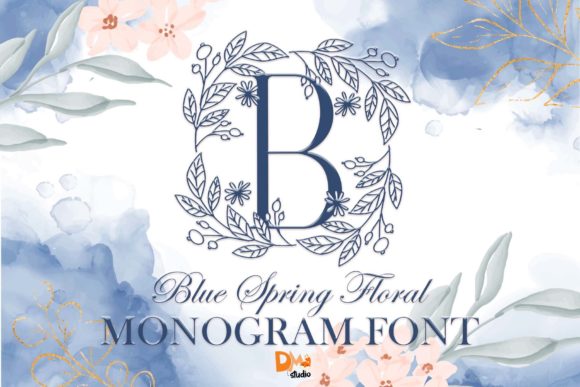 Blue Spring Floral Monogram: Elegant Design for Every Project